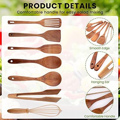 Deluxe Wooden Cooking Utensils Set of 9 - Complete Kitchen Utensils for  Cooking with Storage Box & Spoon Holder - Durable and Nonstick Natural Wood