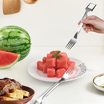 1pcs 2 In 1 Portable Watermelon Fork Slicer Multi-purpose Watermelon Slicer Cutter  Knife Stainless Steel Kitchen Fruit Cutting Fork