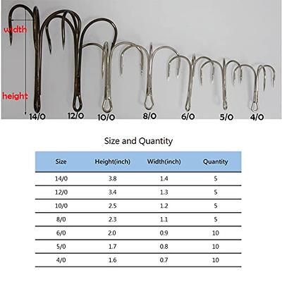 4X Strong Fishing Treble Hook High Carbon Steel Classic Round Bend Triple  Fish Hooks for Big Game Saltwater Fishing 10PCS