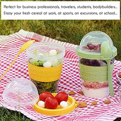 Yogurt Parfait Cups for Breakfast, Oatmeal or Fruit Container, Snack Bowl  and Spoon for Lunch Box, Portable & Reusable, 2 PCs (Green & Yellow)