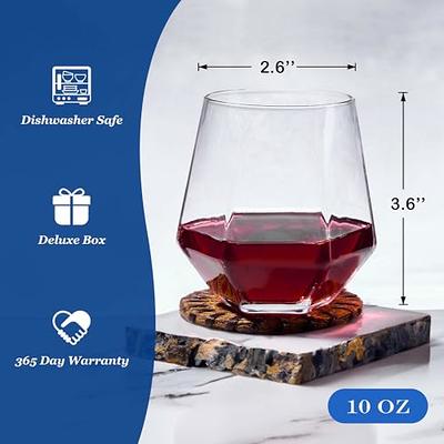 Chouggo Stemless Wine Glasses Set of 6, Hand Blown Premium Crystal Red  Clear