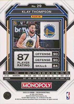 2022-23 Panini Monopoly Prizm Klay Thompson #29 Golden State Warriors!!!