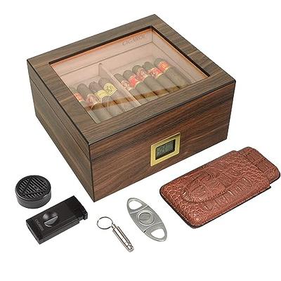 TISFA Cigar Humidor, Leather Cedar Wood Cigar Case with Cigar Lighter, V  Cut Cigar Cutter, Cigar Holder 3 in 1, Portable Travel Cigar Humidor Box  with