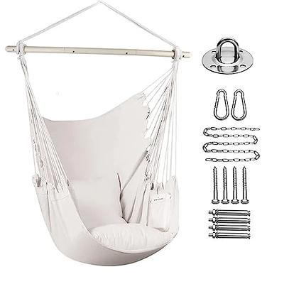 Large Hammock Chair Swing, Relax Hanging Rope Swing Chair with Detachable  Metal Support Bar & Two Seat Cushions, Cotton Hammock Chair Swing Seat for  Yard Bedroom Patio Porch Indoor Outdoor 