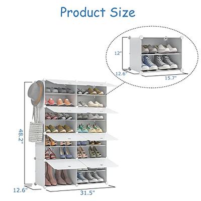 LANTEFUL Shoe Rack Organizer Shoe Storage Cabinet 8 Tiers 32 Pair Portable  Shoe Storage Sturdy Plastic Black Shoe Shelf with Hooks Shoe Rack with Door