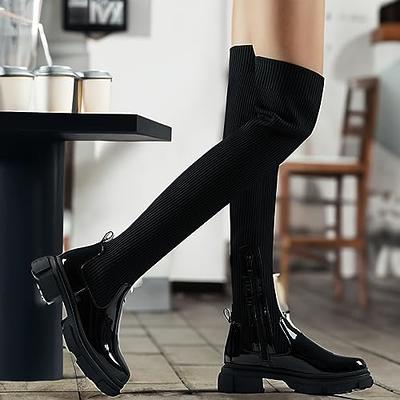 Shoe'N Tale Women Stretch Suede Chunky Heel Thigh High Over The Knee Boots