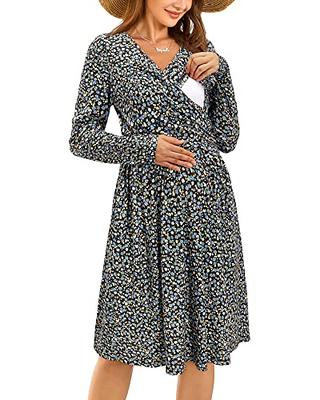 LAISHEN Women's Long Sleeve Maternity Dress Nursing Breastfeeding Dresses  with Pockets(Floral03,L) - Yahoo Shopping