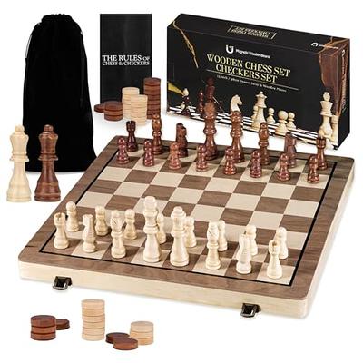  Chess Armory Wooden Chess Set - 17 inch Large Chess Board Sets  for Adults and Kids with Extra Queen Pieces & Storage Box : Toys & Games