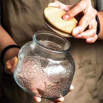 40 Ounce Round Glass Jar with Bamboo Lid - Kitchen Decorative Glass Jars  with Vintage - Coffee Pasta Sugar Tea Snack Nuts Cookie Jar with Airtight  Lids