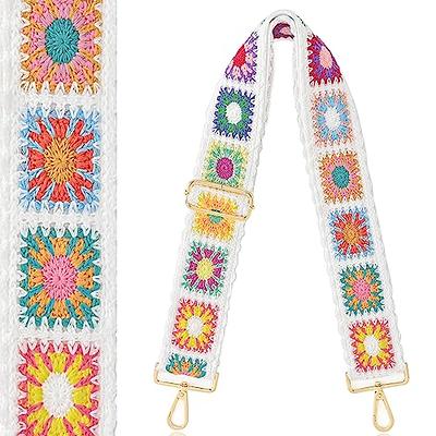 Crochet Flower Purse Straps Replacement Crossbody for Handbags Women Guitar Strap 2 inch Wide Adjustable Bag Strap (White)