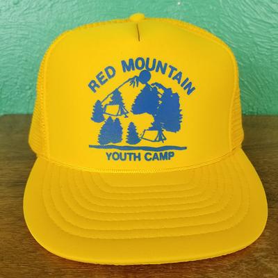 Vintage 80's Red Mountain Youth Camp Yellow Mesh Back High Crown Trucker Hat  - Yahoo Shopping