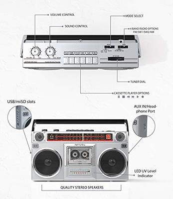 Riptunes Radio Cassette Stereo Boombox With Bluetooth Audio - Black
