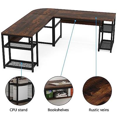 Godwing L-Shaped Computer Desk with Bookshelves, Large Corner Desk Home  Office Workstation Study Writing Desk PC Table with Storage,Marble White  with