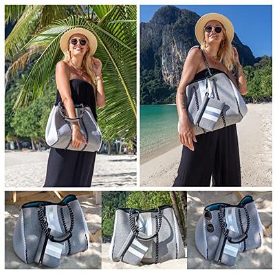 Neoprene Multipurpose Beach Bag Stylish Gym Bag Large Pool Bag Shoulder Bag Beach Tote with Small Purse