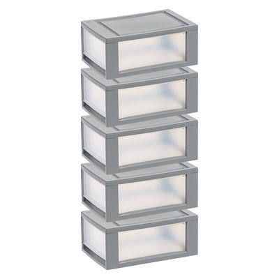 Iris USA 6.5 Quart Gray Stackable Drawer, 5 Pack