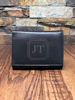 Men's Black Leather Tri-Fold Personalized Wallet