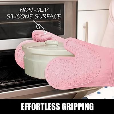 Rorecay Extra Long Oven Mitts and Pot Holders Sets: Heat Resistant Silicone  Oven Mittens with Mini