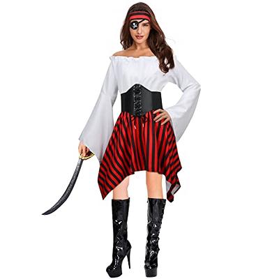 5 Pcs Women Pirate Costume Renaissance Tops Corset Belt Pirate Hat Necklace  Eye Patch for Medieval Halloween Cosplay (XL) : : Clothing, Shoes  & Accessories