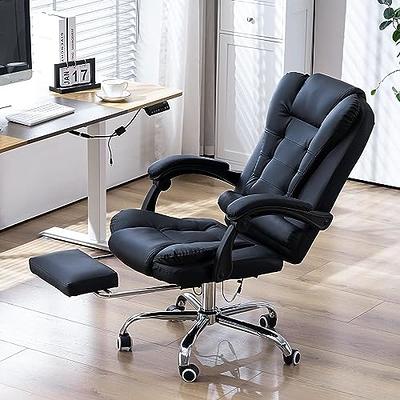 4-Point Massage Ergonomic Office Chair w/ Heating, Footrest & Reclining Backrest Black