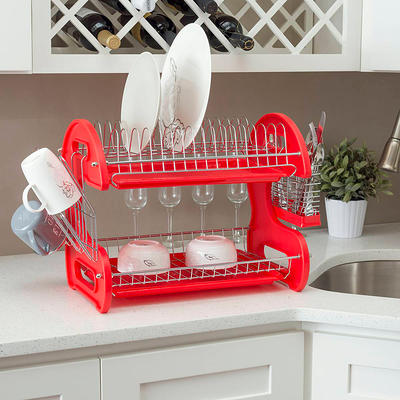 Home Basics 2 Tier Dish Drainer Chrome