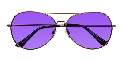 Rose Gold Grandpa Thin Aviator Tinted Sunglasses with Pink Sunwear Lenses