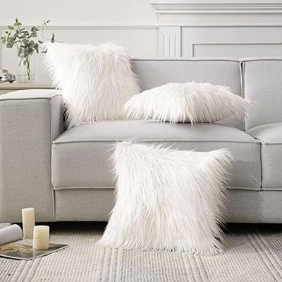Faux Fur Decorative Throw Pillow Covers , Mongolian Luxury Fuzzy Pillow  Case Cushion Cover for Bedroom and Couch,beige Fluffy Cushion Case 