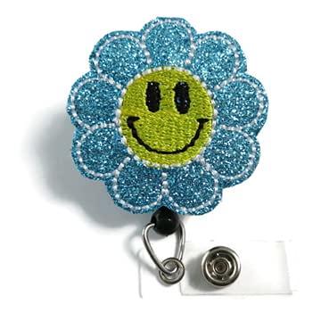 Badge Reels Retractable Cute Dried Flower Resin, ID Badge Clip Gift for  Nurses Students Teachers Office Workers(Blue Daisy)
