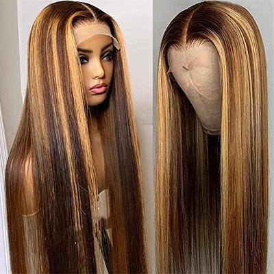 BLACROSS 28 Inch Highlight Lace Front Wig Human Hair 180 Density 13x6 Ombre  Honey Blonde Deep Wave Lace Front Wig Curly Lace Front Wigs Human Hair Pre