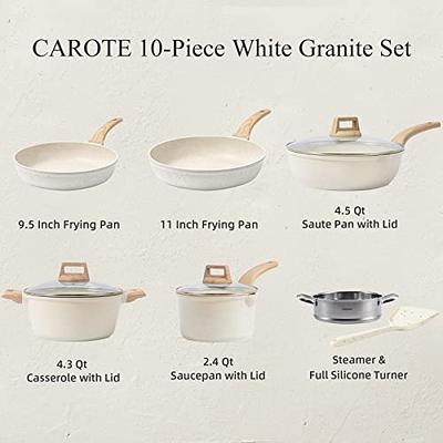 Carote Nonstick Cookware Sets, 9 Pcs Granite Non Stick Pots and Pans Set  with Removable Handle 