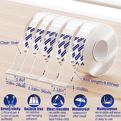 Nano Tape Adhesive Reusable,Double Sided Mounting Tape Heavy Duty  Removable,Picture Hanging Strips Poster Putty No Damage Free,Clear Thick  Gel Sticky Tack Wall Glue for Hangers,Photo(9.85 FT-5 Pack) 