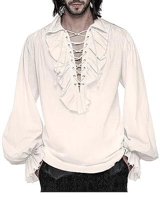 Mens Lace Up Pirate Shirt Renaissance Medieval Costume Pirate Blouse Poet Shirt Steampunk Gothic Top Cosplay Costume
