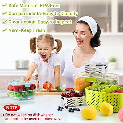 5PCS Fruit Storage Containers For Fridge, Produce Vegetable Saver Container  With Lid Colander Vent Handle, BPA-Free Refrigerator Microwave Dishwasher