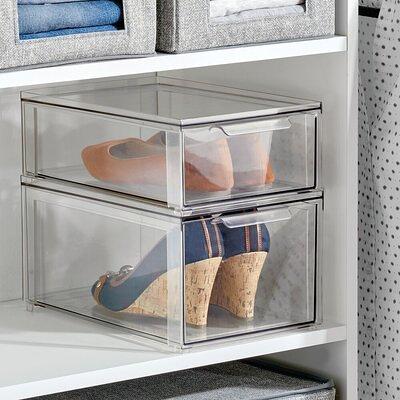 mDesign Stackable Closet Storage Bin Box with Lid, 2 Pack - Clear