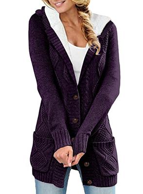 Sidefeel Women Hooded Fleece Lined Sweater Cardigan Button Down Front  Winter Coat