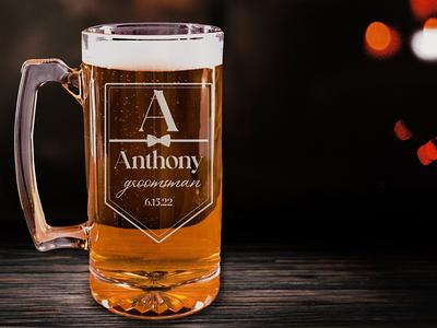 Beer mug engraved, Personalized beer mug, Groomsman mug/16oz