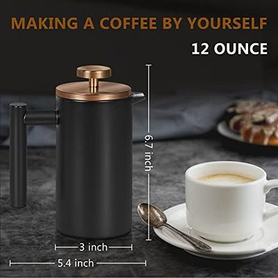 Miuly Black Coffee Press, Stainless Steel French Press Coffee Maker, Double  Wall Insulated French Press 350ml/12oz with 2 Filter Mesh Small Coffee