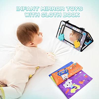 Baby Tummy Time Toys with Mirror, Books, Teethers - For 0-12 Months with  High Contrast, Montessori Crawling Toys for Boys & Girls