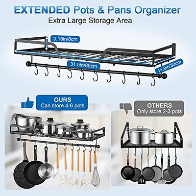 Hanging Pot Rack Black 2 Sets with 14 Detachable S Hooks