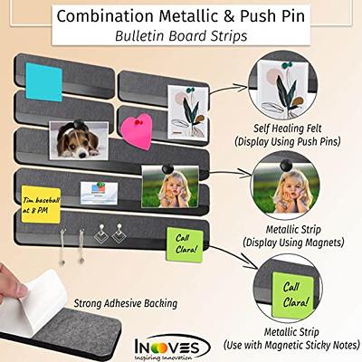 Inooves Combo Bulletin Board Strips - 5 Black Self Adhesive Backing Magnetic Metal Felt Push Pin Bars, Better Than Cork Strip Bulletin Bars or Cork