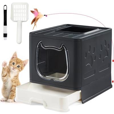 Collapsible Kitten Litter Box,Open Cat Potty Pan with Scoop Foldable  Shallow Cat Toilet Anti-Splashing Waterproof Low Entrance Travel Litter Box  with