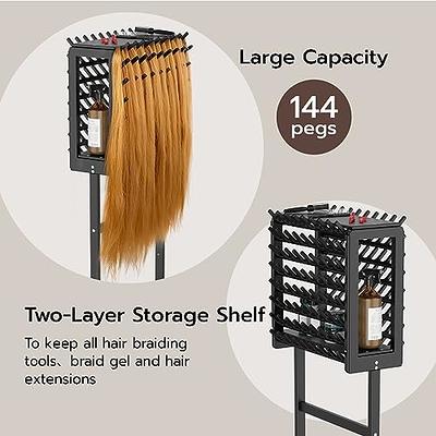 Yumkfoi Braiding Hair Rack with Sawtooth Pegs, 144 Pegs Wooden Hair Holder  for 2