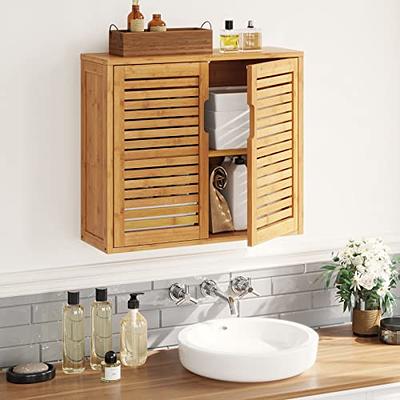 Tangkula Bathroom Wall Cabinet, Wooden Hanging Storage Cabinet with Doors