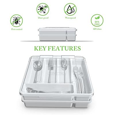 Silverware Organizer With Lid For Drawer, Plastic Utensil Holder For  Countertop, Flatware Storage Cutlery Tray With Cover 5 Compartments