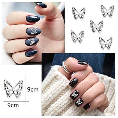 WOKOTO 30 Pcs 3D Butterfly Nail Charms for Acrylic Nails Silver 3D