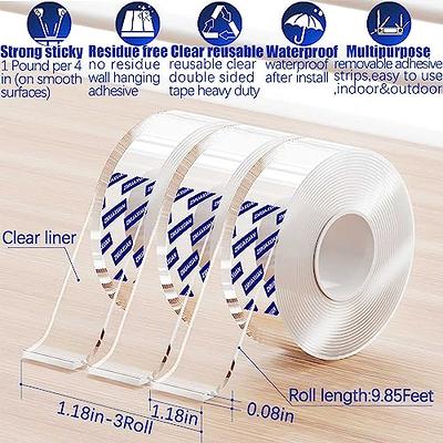 Double Sided Tape Heavy Duty 16.4 Feet Adhesive Strips for Wall Hanging  Thick Nano Adhesive - Clear 