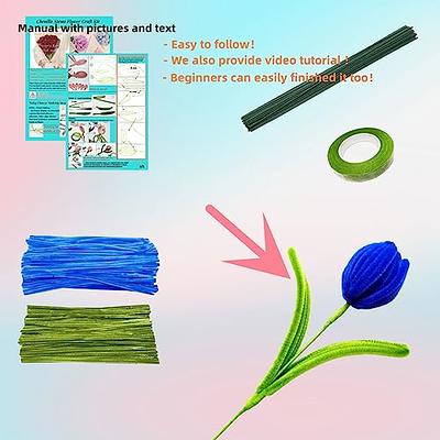 iCraftine 200 Pieces Pipe Cleaners Craft Supplies DIY Chenille Stems Tulip Bouquet Kit with Instructions for Wedding Gift, HO