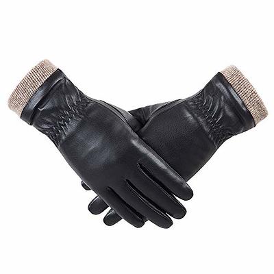 Leather Gloves for Men,Winter Sheepskin Leather Driving Gloves,Touchscreen  Wool Fleece Lined Warm Gloves for Gift 