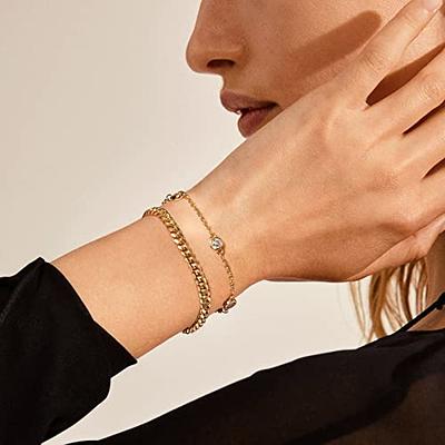 KissYan Gold Bracelets for Women, Dainty 14K White Gold Plated