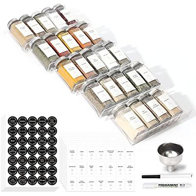 Spice Drawer Organizer with 24 Spice Jars and 216 Labels,Non-Slip