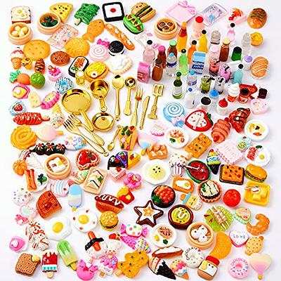 100pcs Miniature Food Drinks Bottle Toys Dollhouse Mixed Resin Accessories for Adults Kids Kitchen Accessories for Pretend Play Hamburger, Pizza,Cake